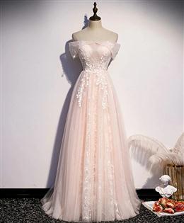 Picture of Long Pink Off Shoulder A-line Formal Dresses with Lace, Sweetheart Evening Dresses